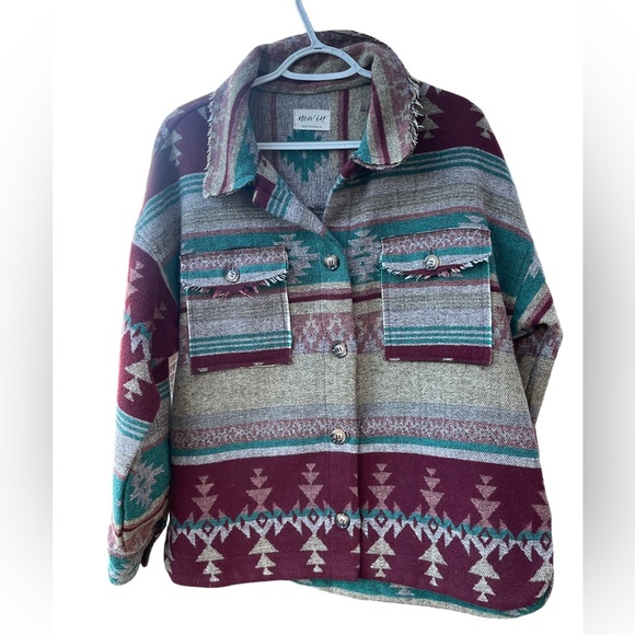 Boho Aztec print shacket M - Picture 2 of 7